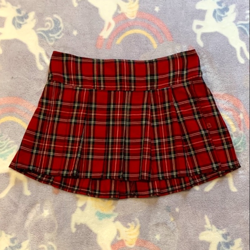 Royal Bones Red Plaid Pleated Schoolgirl Mini Skirt